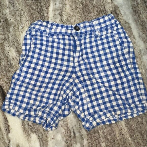 Janie and Jack, Blue Gingham Checker Plaid Linen Blend Shorts, Adjustable Boys 5 - Picture 2 of 14